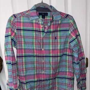 Ralph Lauren Men's Pink and Green Plaid Shirt
